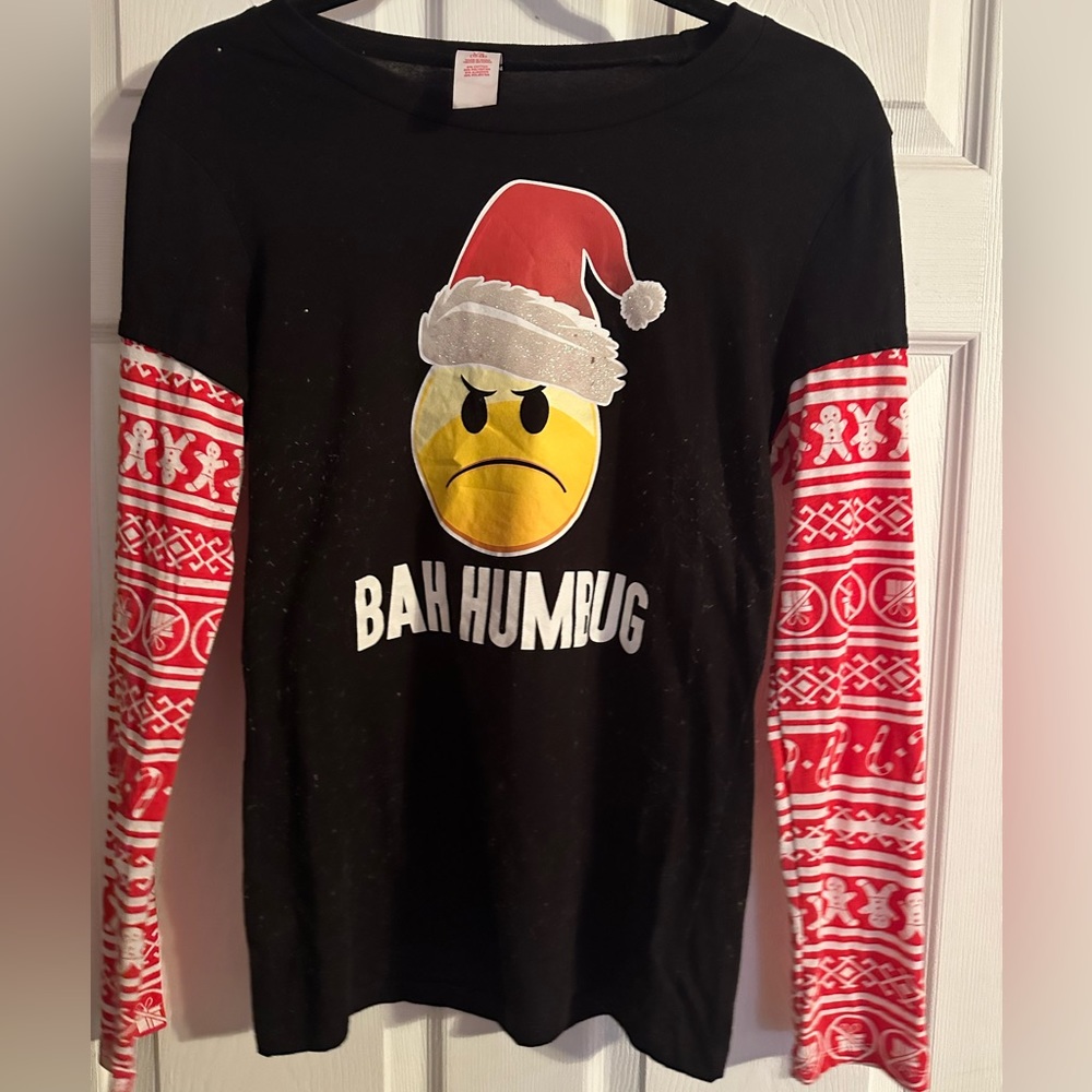 Juniors “BAH HUMBUG” Emoji Christmas Holiday Shirt